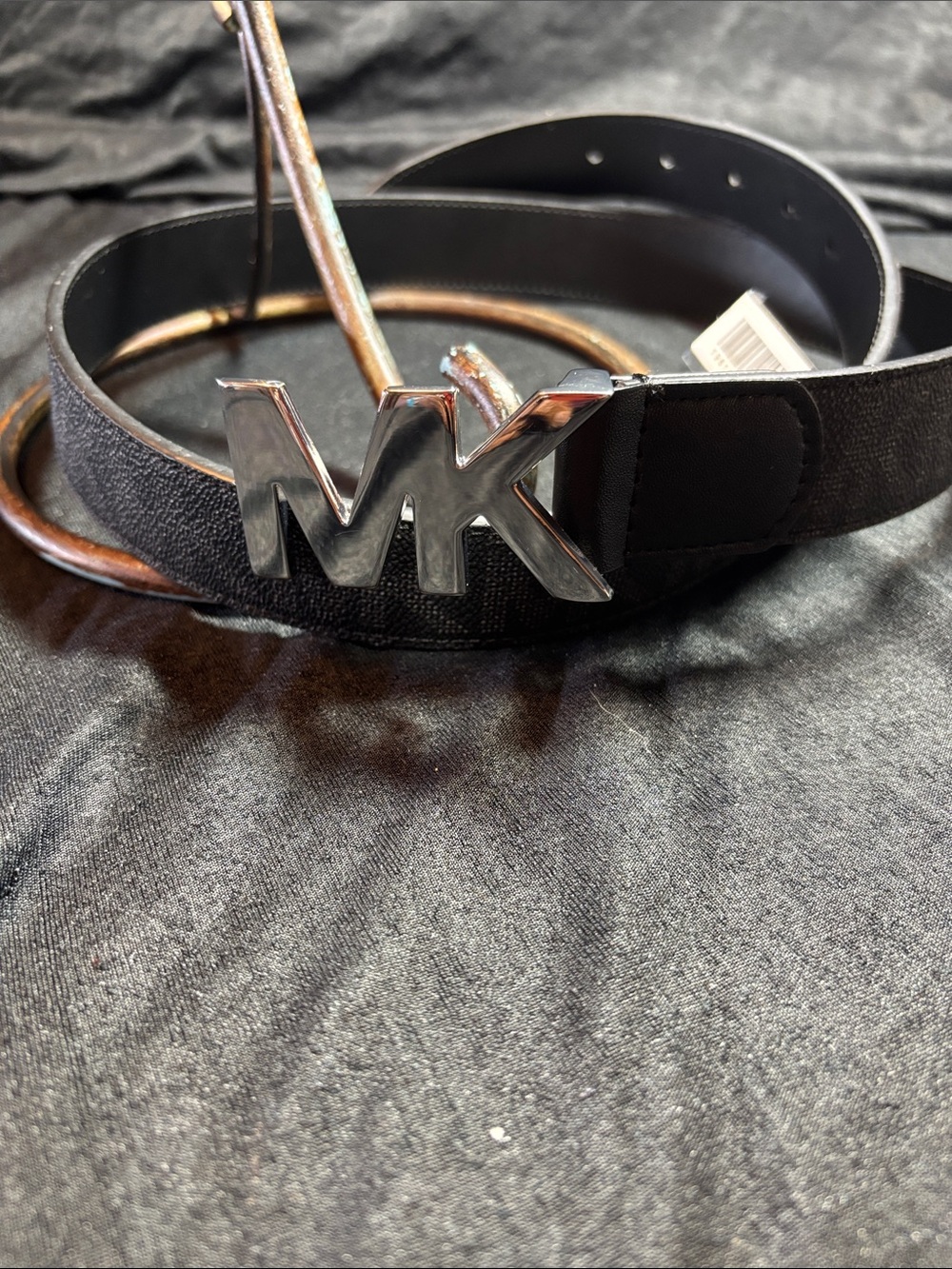 Michael Kors Black Belt with Silver MK Logo Buckle